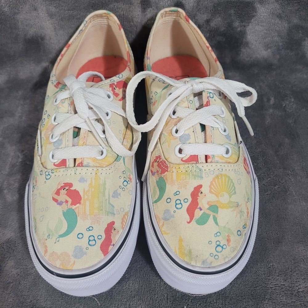 Vans Women's Sneakers - Cream with Red and Green Mermaid Design